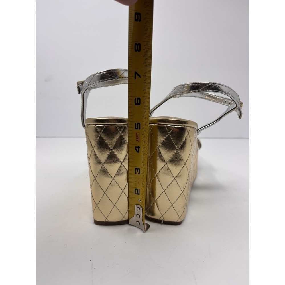 Nine West Nila Silver Buckle Closure Squared Open Toe Platform Wedge Sandal 10M - Picture 5 of 7